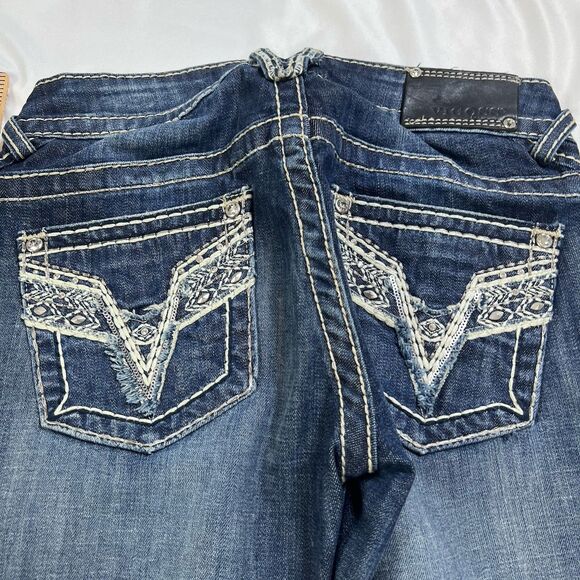 Vigoss Jeans Women 26/32 The Chelsea Straight Blue Denim Stitching Rhinestone - Picture 11 of 12